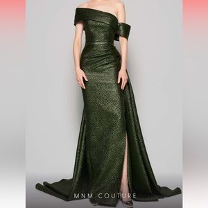 MNM Couture Green Off-Shoulder Maxi Dress